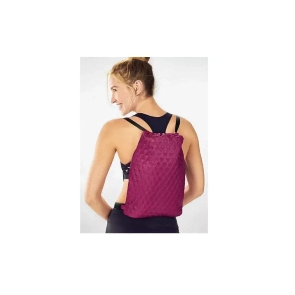 Fabletics Drawstring Backpack Magenta Pink Quilted Cinch Gym Bag Adjustable
